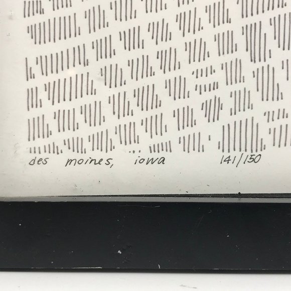 Printed Line Map of Des Moines Iowa, Unique Original Framed Artwork Ink Drawing - Picture 2 of 6